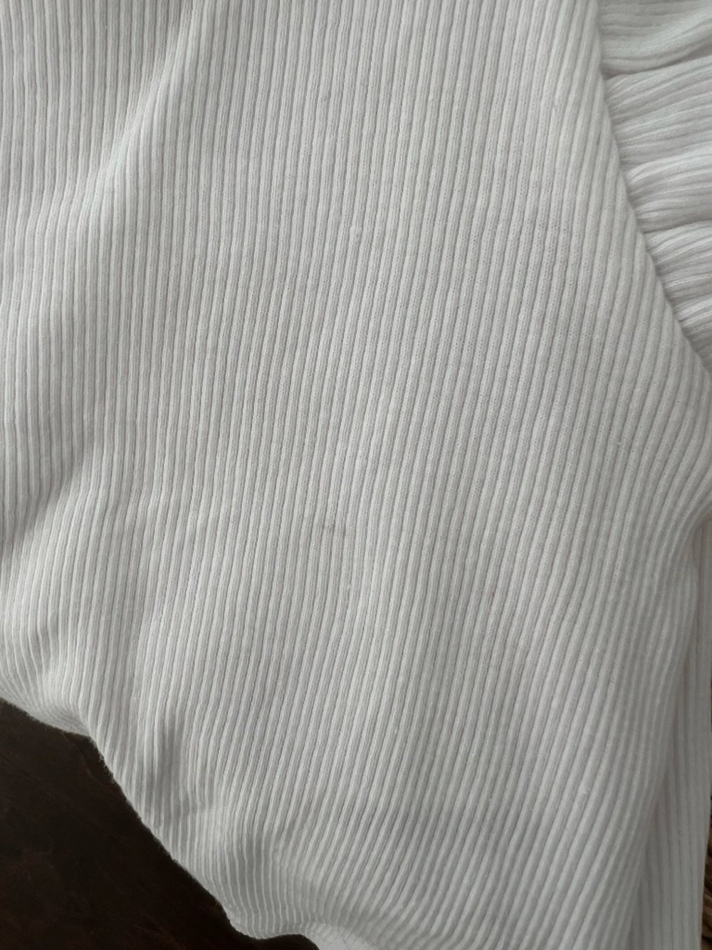 ZARA White Ribbed Ruffle Flutter Sleeve Top | Size L - Picture 3 of 3